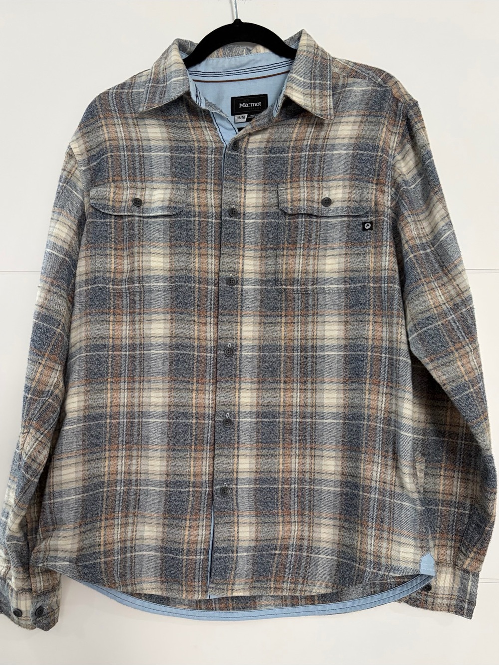 NWOT Marmot Men's Plaid Button Down Shirt /Jacket in Gray, Brown & Cream, Medium